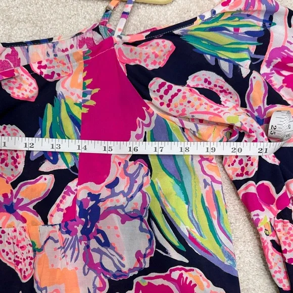 Lilly Pulitzer Alanna “Tipping Point” Pink and Blue Floral Blouse/Tunic/Top Med - Picture 8 of 15